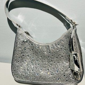 Steve Madden Silver Metallic Rhinestone Small Mini Bag -Y2K look